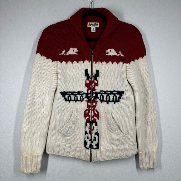 Lucky Brand Hand Knit Lambswool Aztec Totem Zip Cardigan Sweater Jacket Medium - Picture 1 of 9
